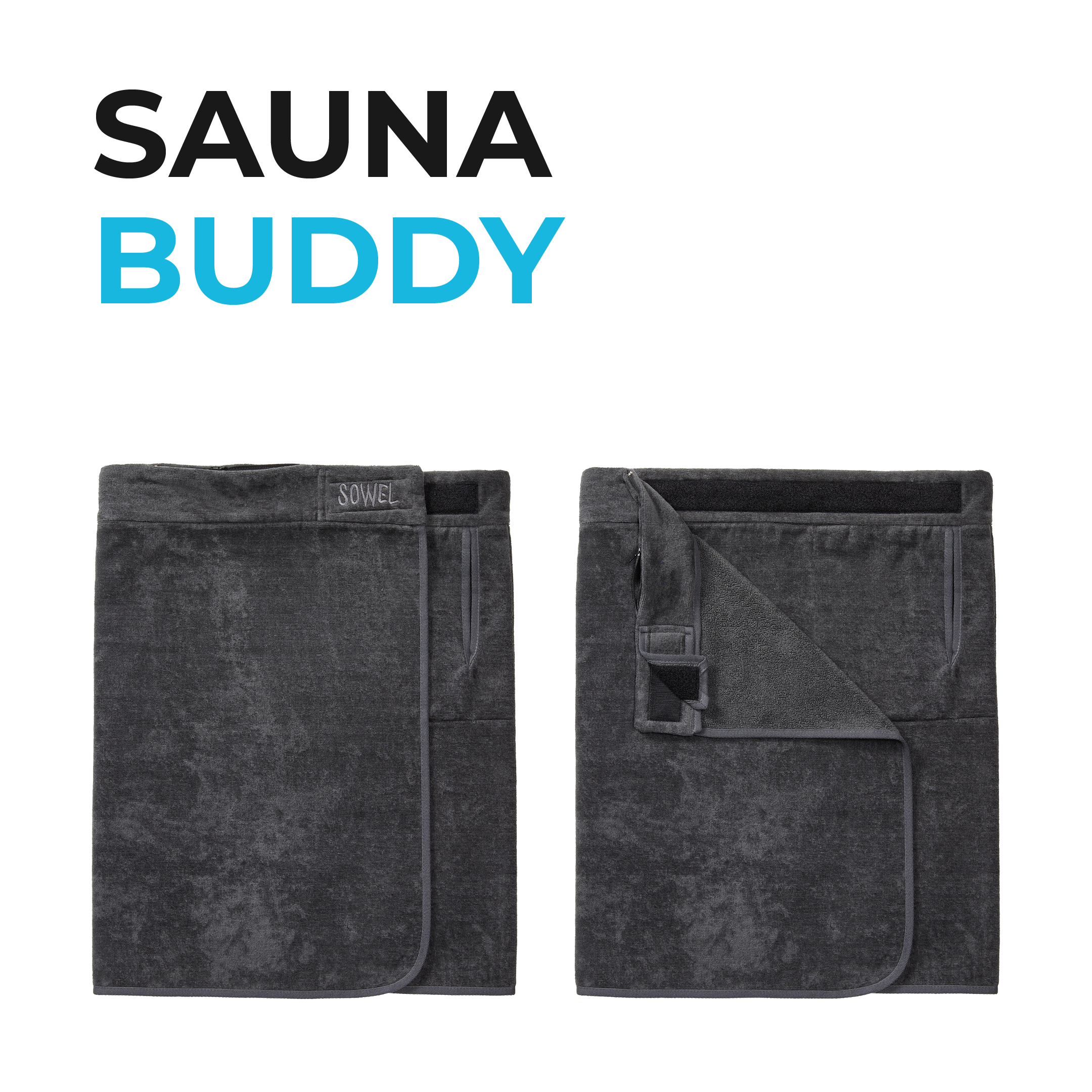 Kilt Da Sauna In Cotone Per Uomo - Asciugamano Con Chiusura, Tasca Con Zip, 140x60 Cm, Grigio/Blu - Foto 2