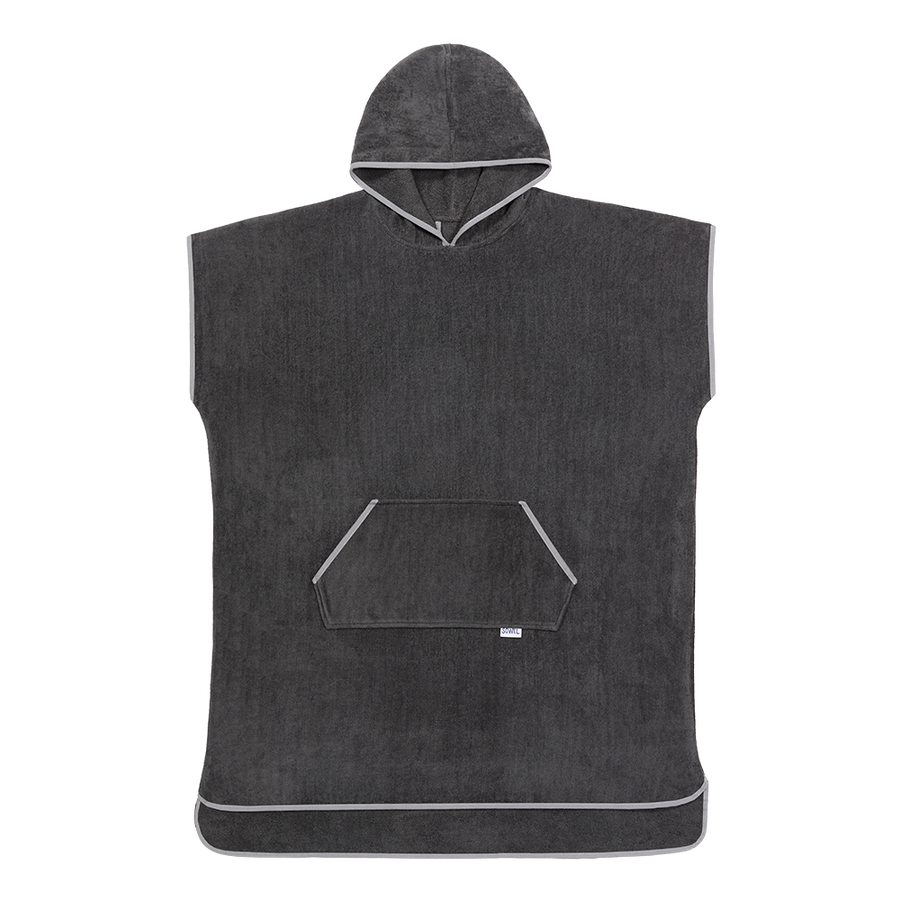 Surfponcho aus Bio-Baumwolle in Anthrazit mit Grau – Vorderansicht