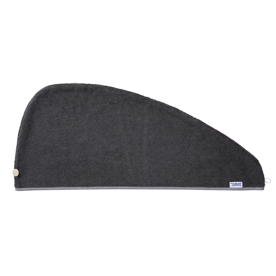 Haarturban mit Knopf aus Bio-Baumwolle in Anthrazit mit Grau – flach liegend