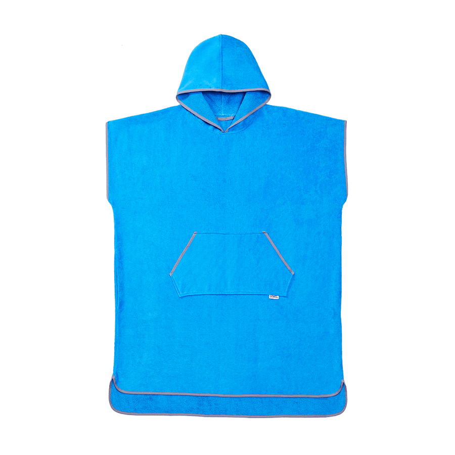 Surfponcho aus Bio-Baumwolle in Blau mit Grau – Vorderansicht