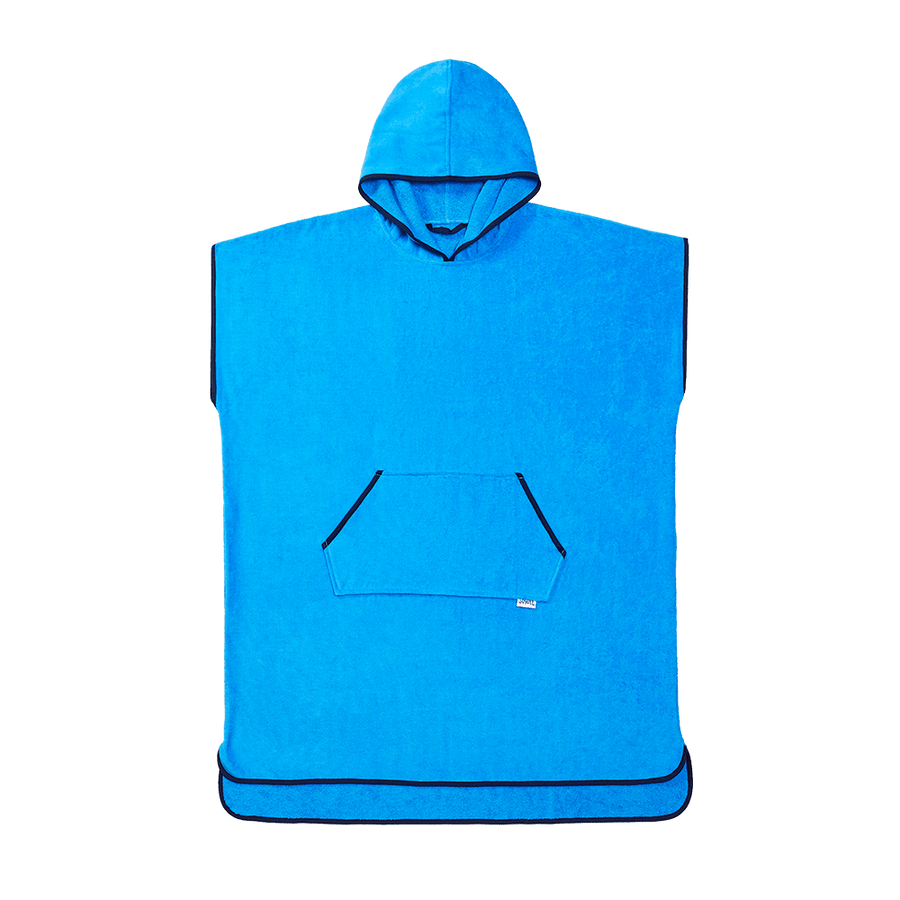 Surfponcho aus Bio-Baumwolle in Blau mit Navy – Vorderansicht