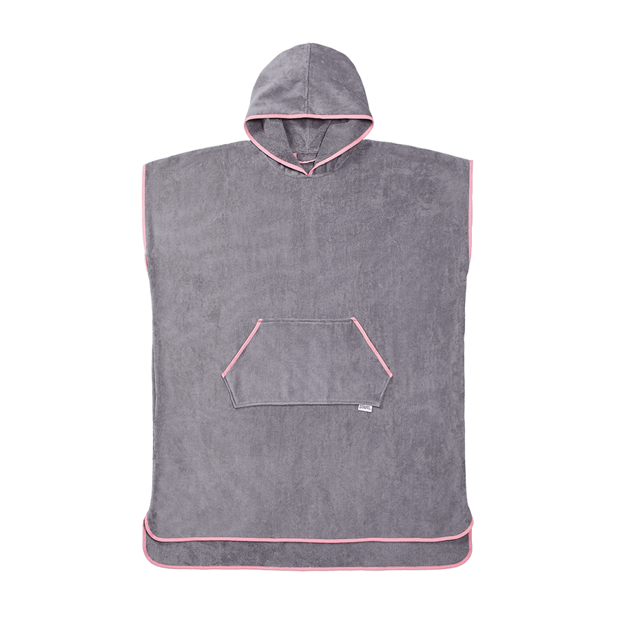 Surfponcho aus Bio-Baumwolle in Grau mit Rosa – Vorderansicht