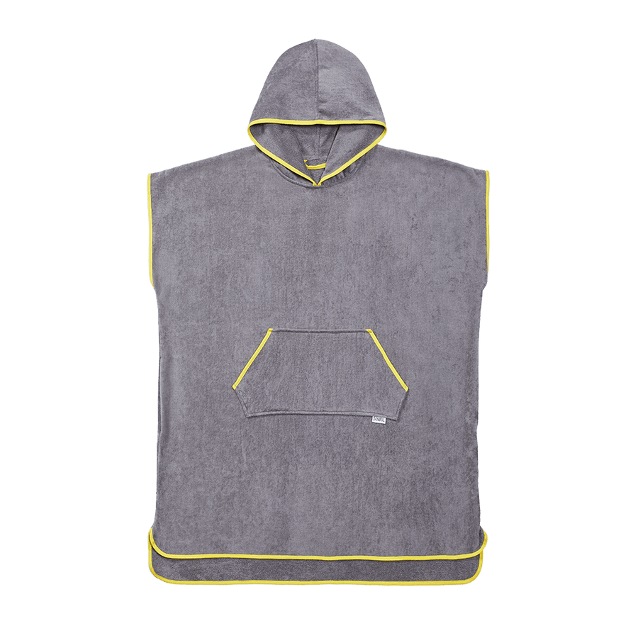 Surfponcho aus Bio-Baumwolle in Grau mit Gelb – Vorderansicht