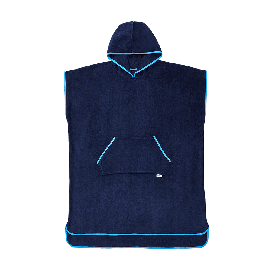 Surfponcho aus Bio-Baumwolle in Navy mit Blau – Vorderansicht