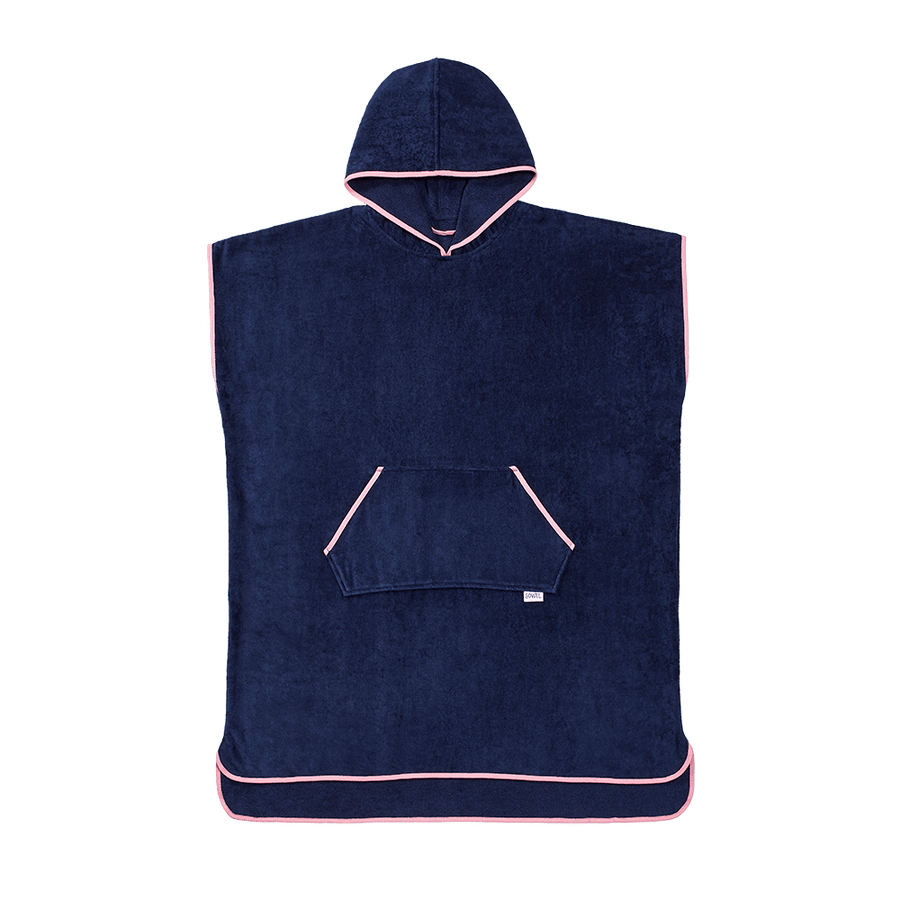 Surfponcho aus Bio-Baumwolle in Navy mit Rosa – Vorderansicht