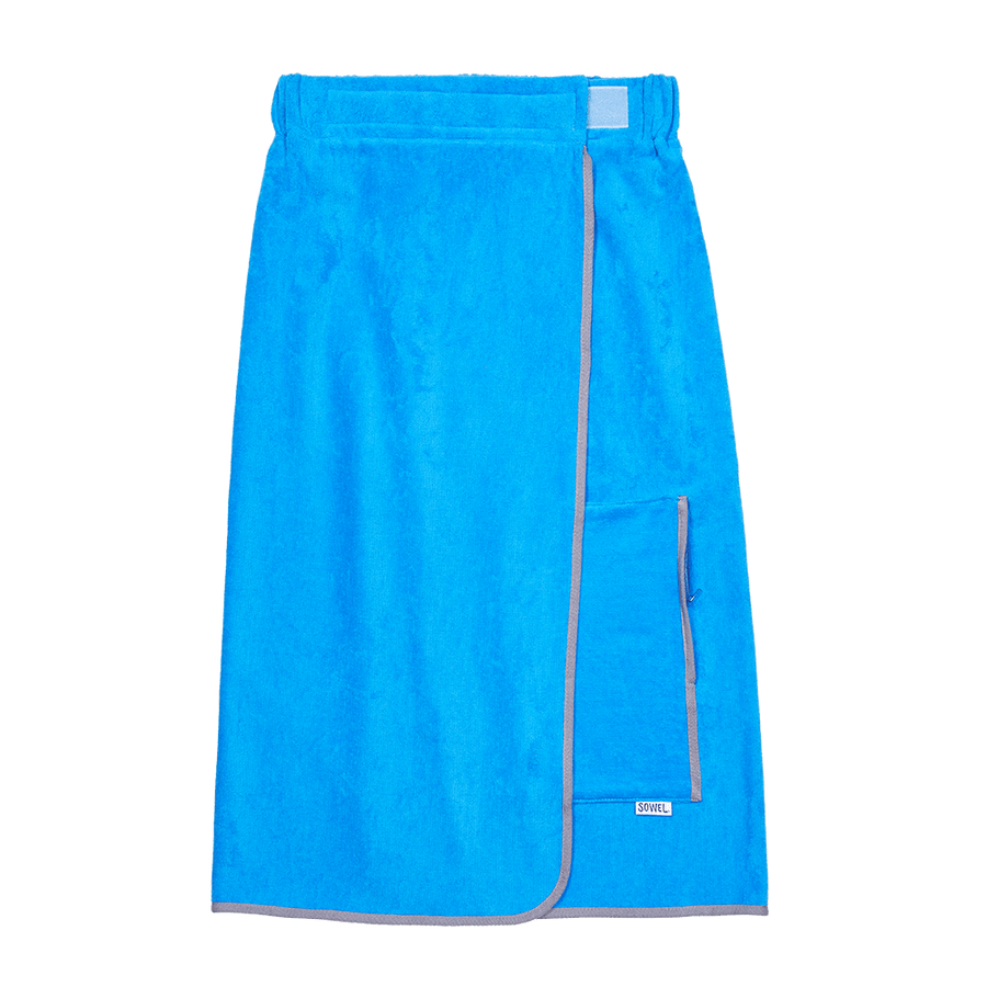 Saunakilt Damen aus Bio-Baumwolle in Blau mit Grau – flach liegend