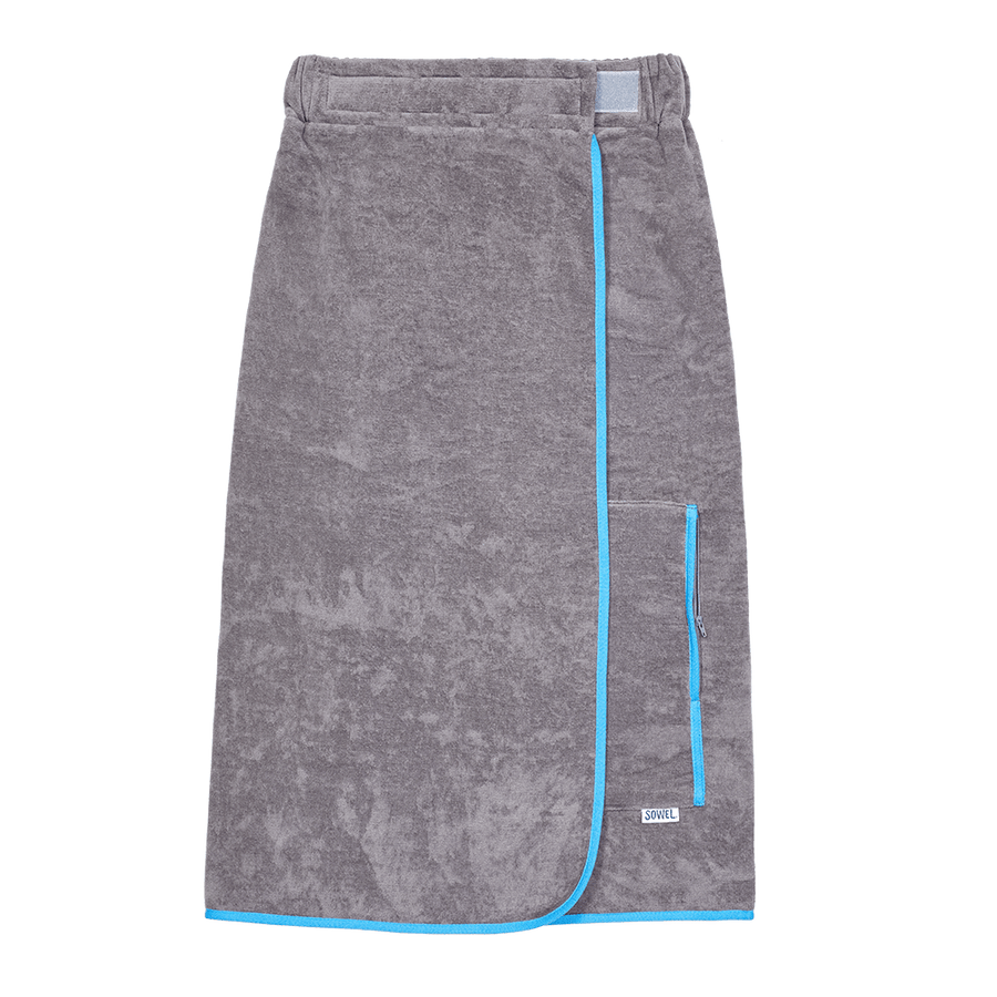 Saunakilt Damen aus Bio-Baumwolle in Grau mit Blau – flach liegend