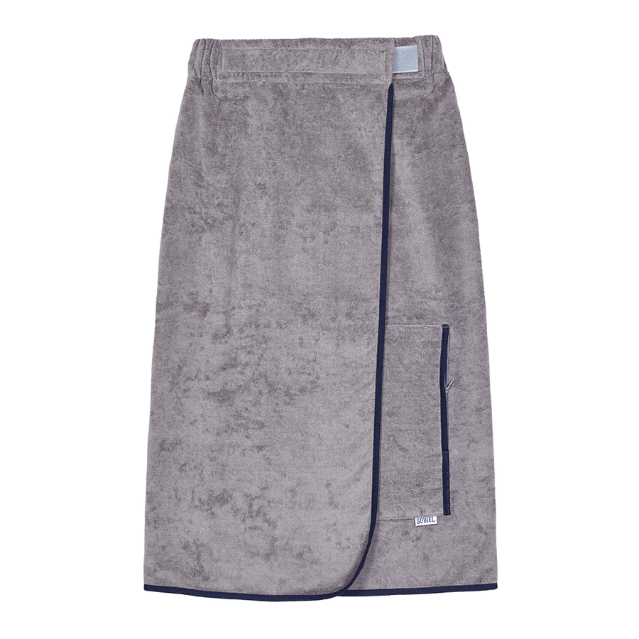Saunakilt Damen aus Bio-Baumwolle in Grau mit Navy – flach liegend