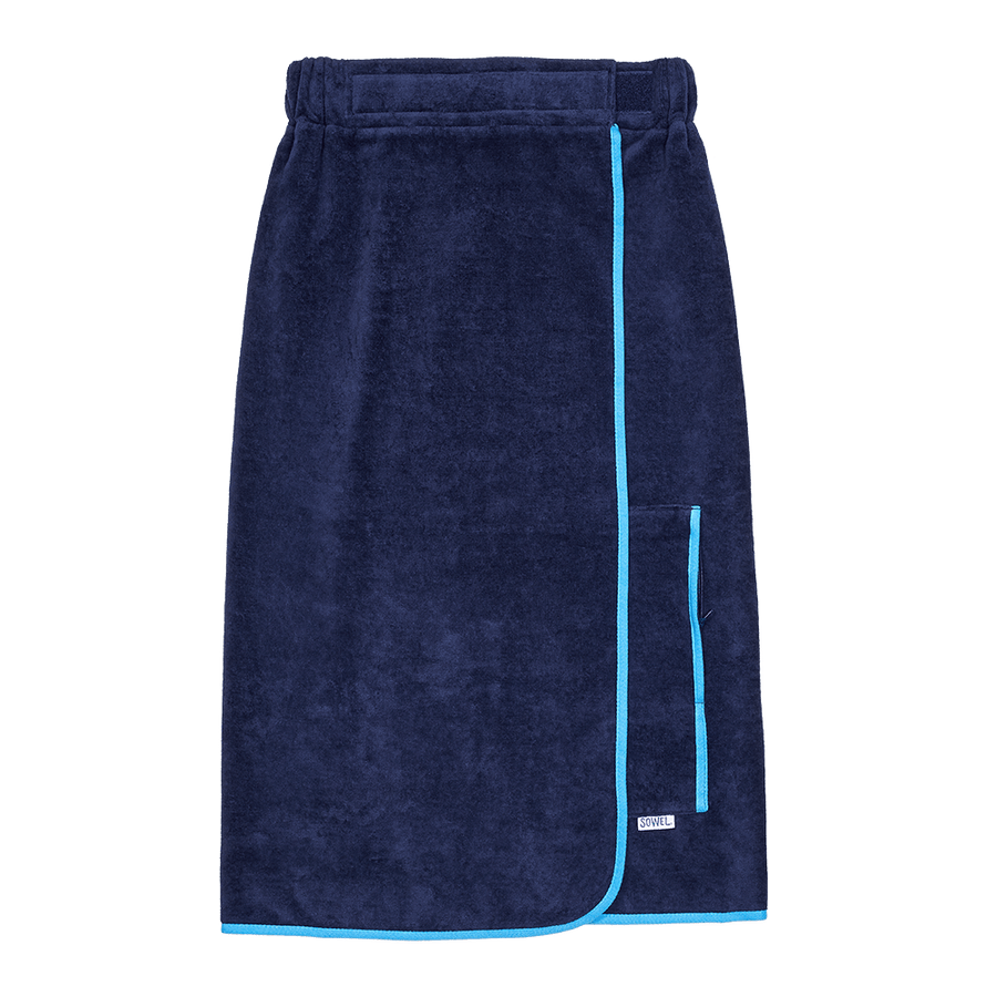 Saunakilt Damen aus Bio-Baumwolle in Navy mit Blau – flach liegend