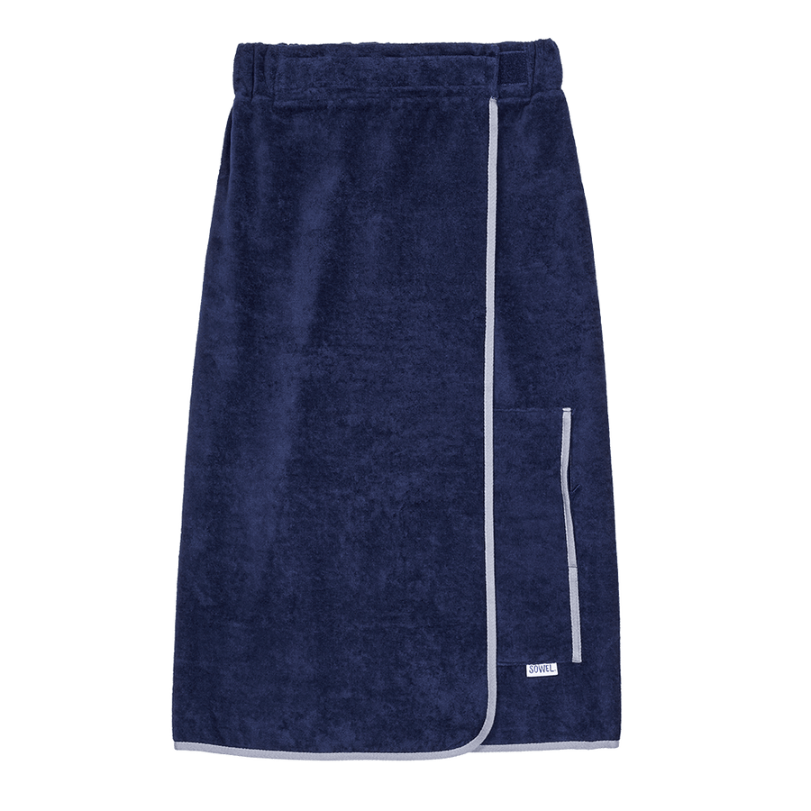 Saunakilt Damen aus Bio-Baumwolle in Navy mit Grau – flach liegend