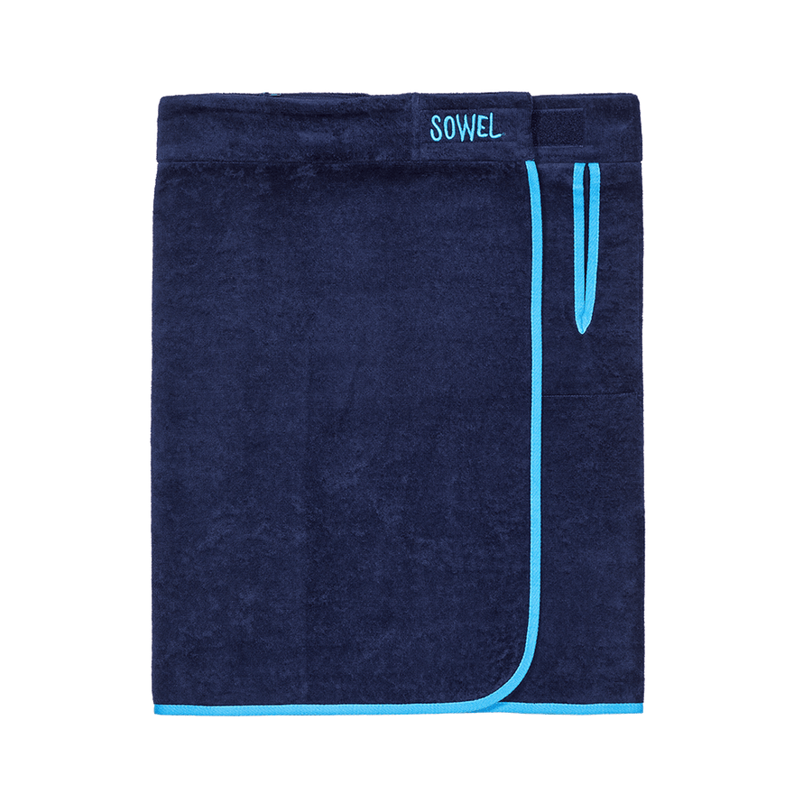 Saunakilt Herren aus Bio-Baumwolle in Navy mit Blau – flach liegend