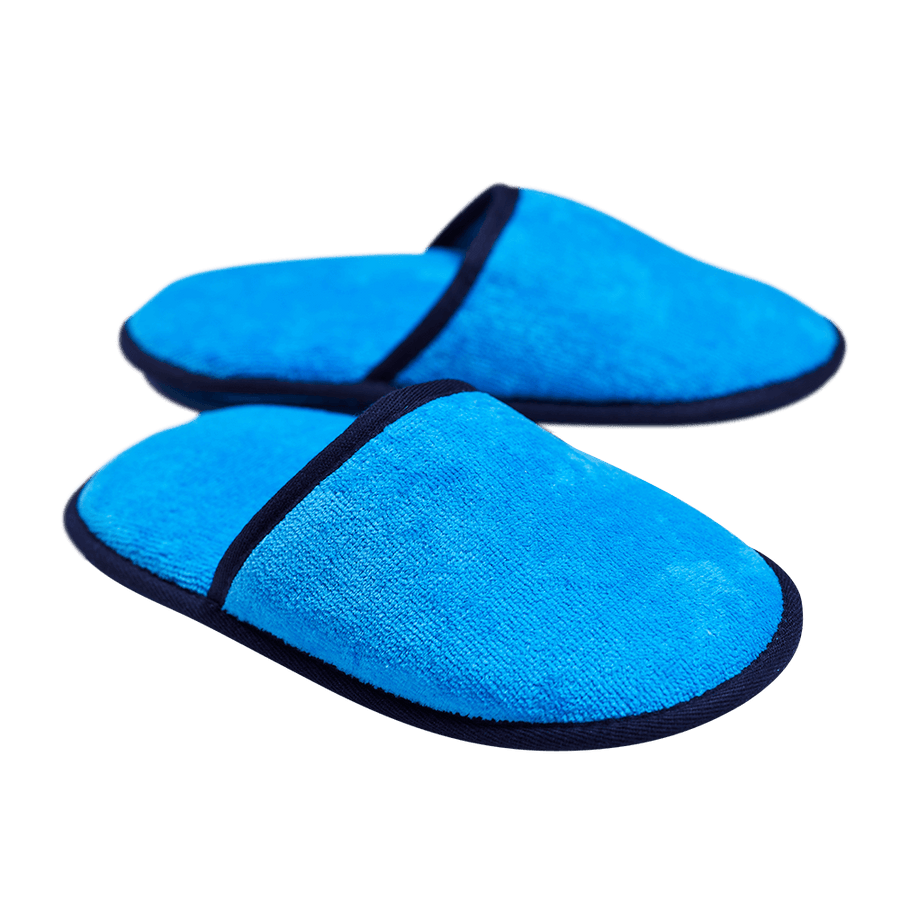 Frottee-Hausschuhe aus Bio-Baumwolle in Blau mit Navy – Paar