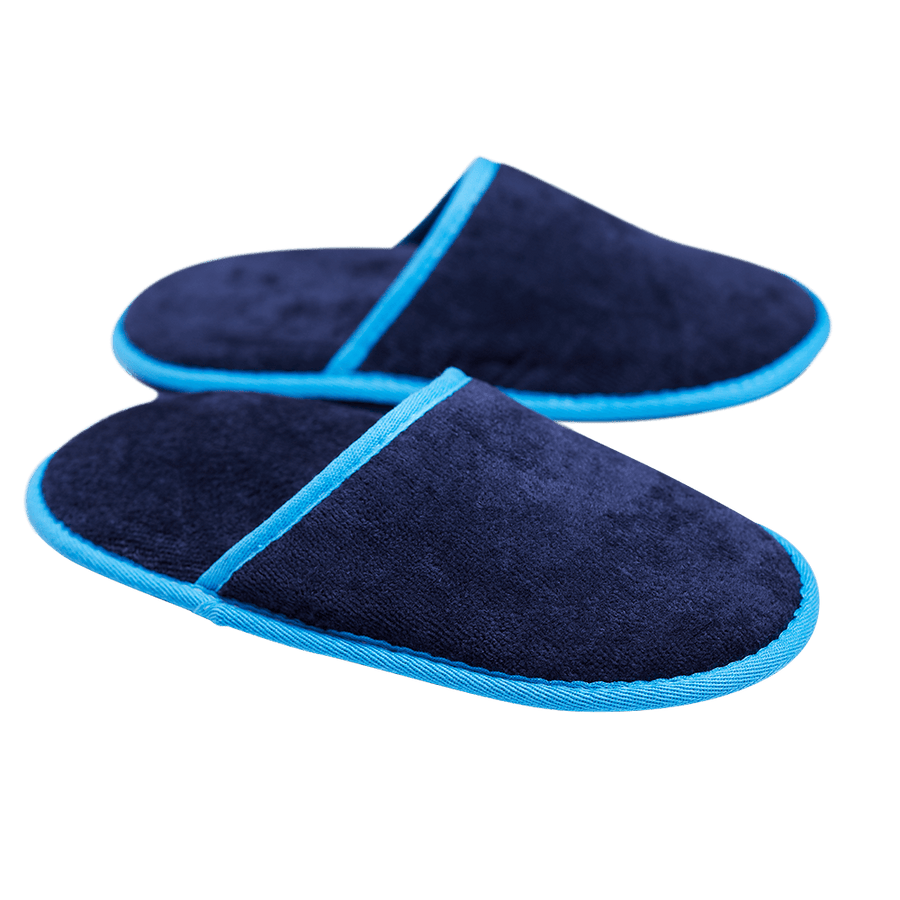 Frottee-Hausschuhe aus Bio-Baumwolle in Navy mit Blau – Paar
