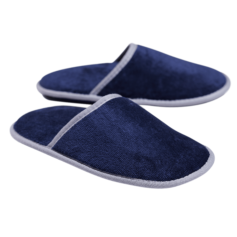 Frottee-Hausschuhe aus Bio-Baumwolle in Navy mit Grau – Paar